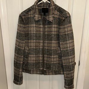 ASOS Womens Gray & Brown Zip Up Wool Blend Coat Brown/Blue/White Size Small